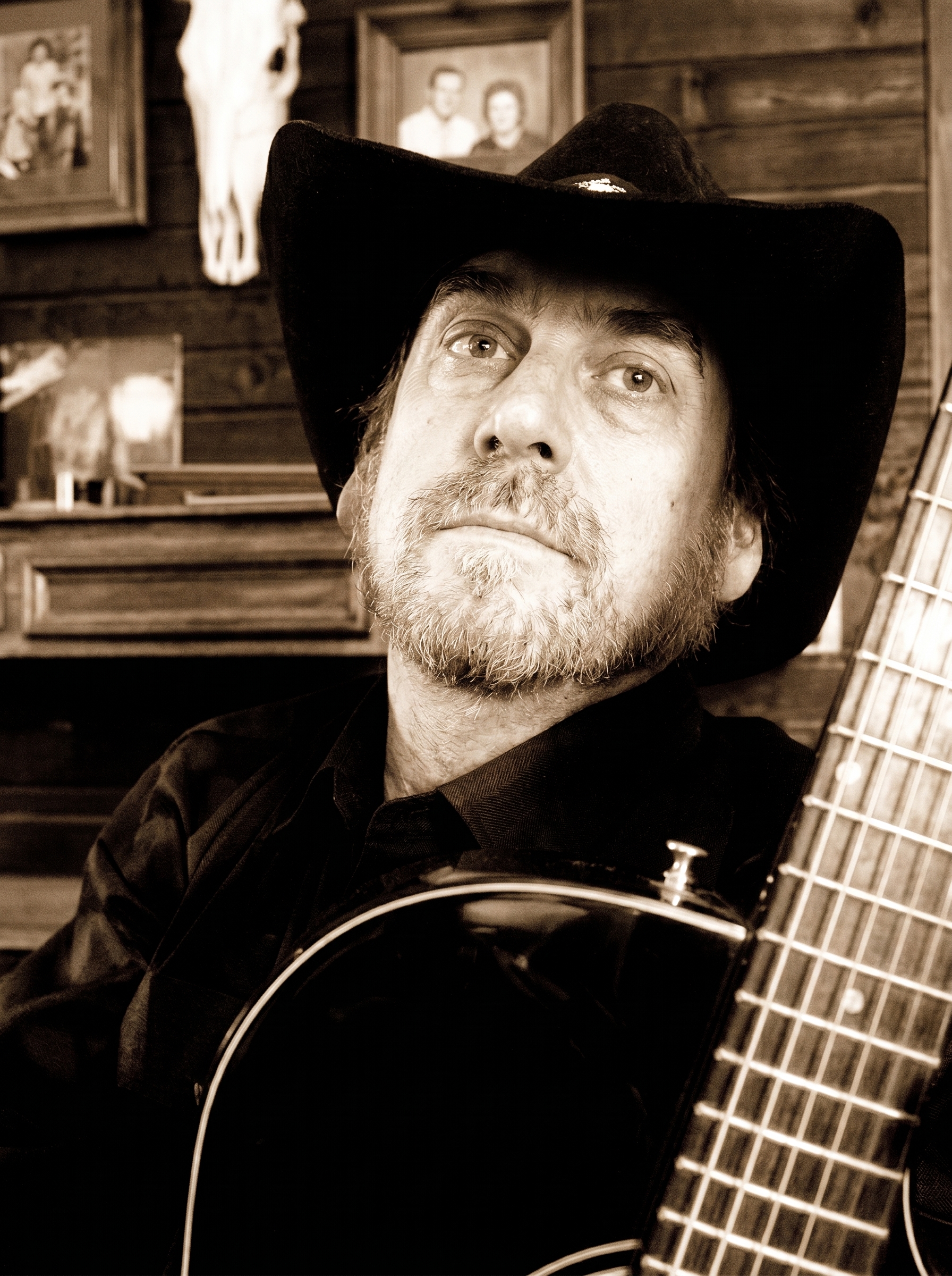 Guitarist Steve Larson of The Glorious Heydays with his guitar