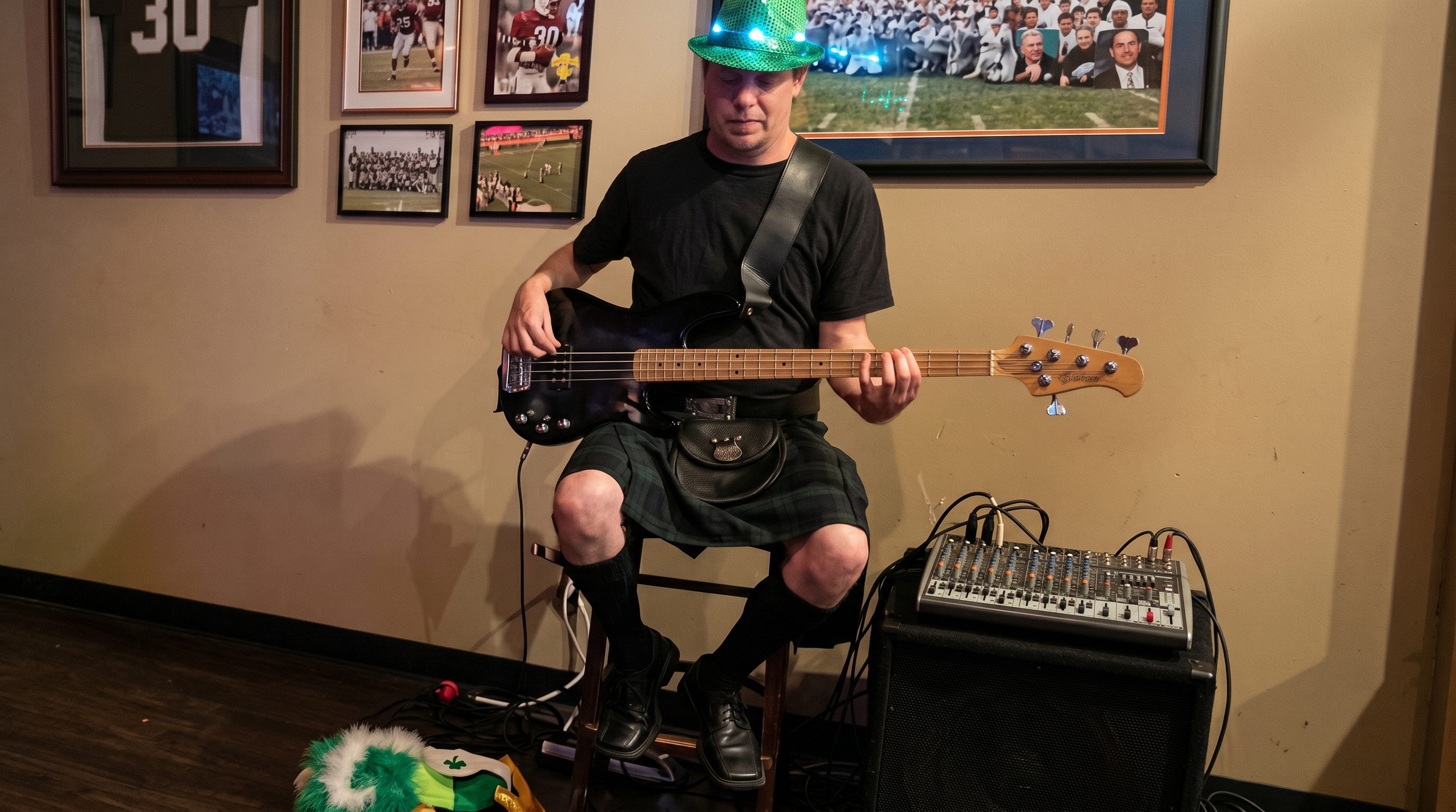 Bassist Matt Sadler in the studio with The Glorious Heydays